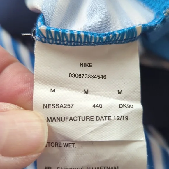 Nike Stripe V-Back Tankini Swimsuit Top MEDIUM Blue White Athletic - Picture 3 of 16